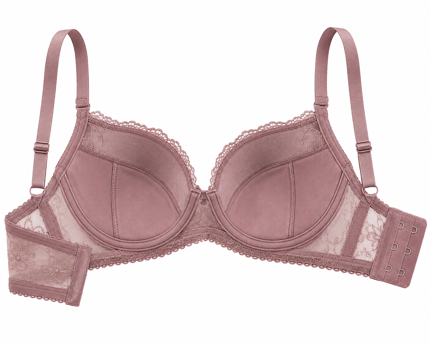 Dusty Rose Embroidered Lace Bra – Medium