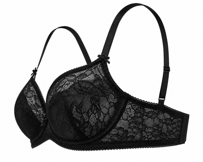 Black Floral Lace Full Coverage Bra – Medium