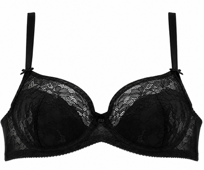 Black Floral Lace Full Coverage Bra – Medium
