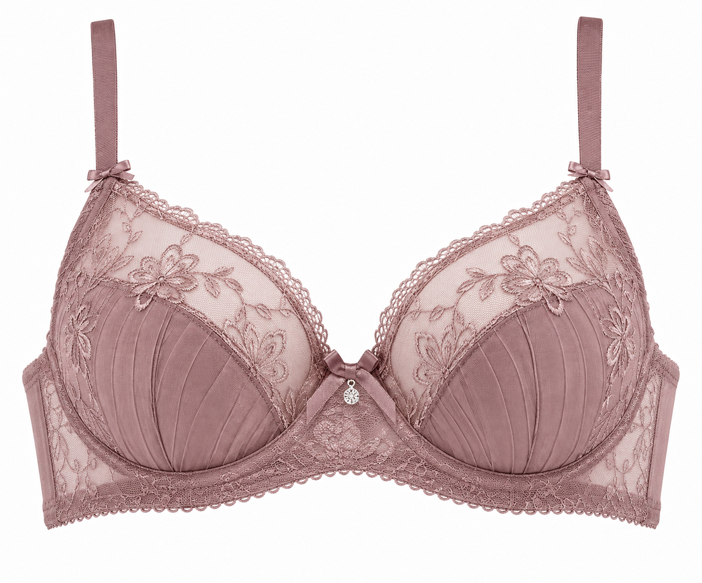 Dusty Rose Embroidered Lace Bra – Medium